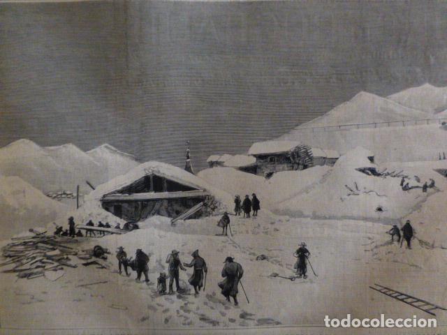 Arte: PAJARES ASTURIAS EFECTOS DE UNA NEVADA ANTIGUA XILOGRAFIA 1888