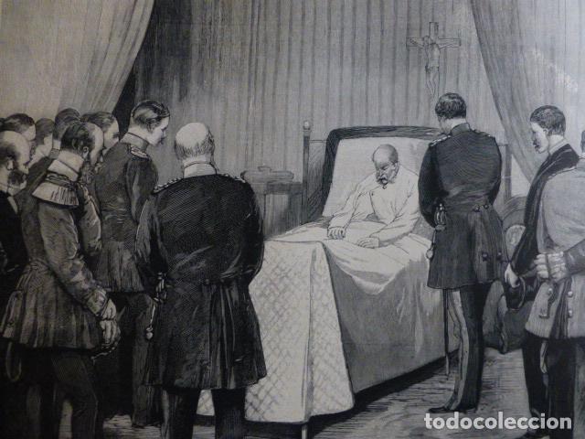 Arte: BERLIN GUILLERMO I ANTES DE SU FALLECIMIENTO ANTIGUA XILOGRAFIA 1888