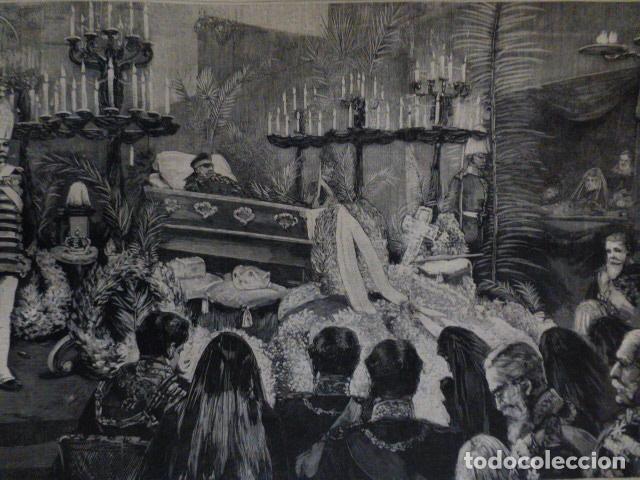 Arte: BERLIN EXPOSICION CADAVER EMPERADOR EN LA CATEDRAL ANTIGUA XILOGRAFIA 1888