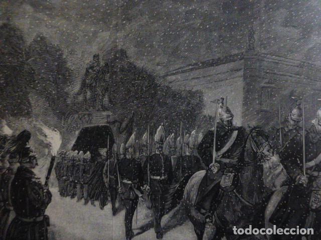 Arte: BERLIN TRASLADO DEL CADAVER DEL EMPERADOR AL ANTIGUA XILOGRAFIA 1888