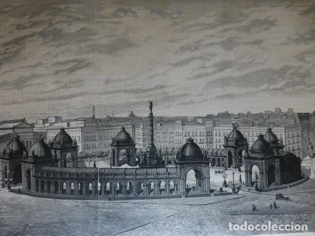 Arte: BARCELONA EMBELLECIMIENTO DE LA CIUDAD PROYECTO PLAZA DE CATALU&Ntilde;A ANTIGUA XILOGRAFIA 1888