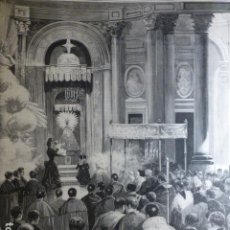 Arte: ZARAGOZA PRESENTACION DE ALFONSO XIII NIÑO A LA VIRGEN DEL PILAR ANTIGUA XILOGRAFIA 1888. Lote 375000569