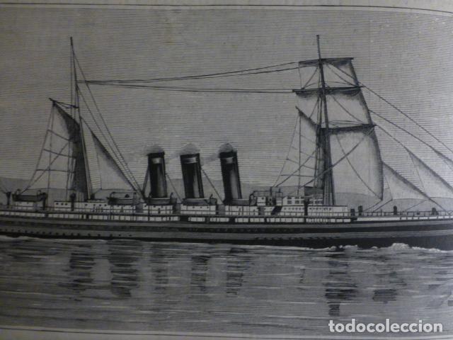 Arte: CITY OF NEW YORK BUQUE VAPOR ANTIGUA XILOGRAFIA 1888