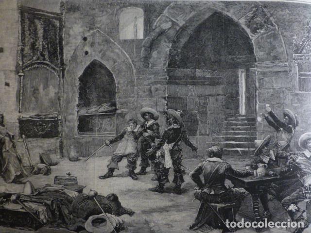 Arte: LOS VALIENTES Y EL BUEN VINO DURAN POCO DE JOSE LLANECES ANTIGUA XILOGRAFIA 1888