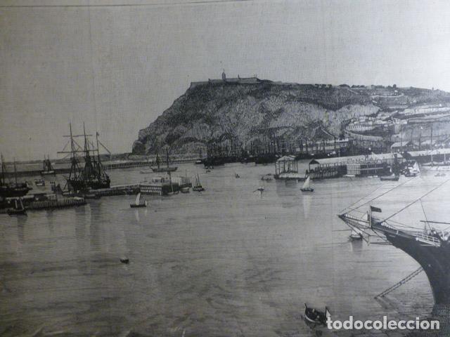 Arte: BARCELONA VISTA DEL PUERTO ANTIGUA XILOGRAFIA 1888