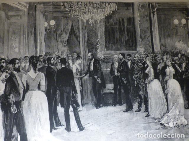 Arte: PARIS RECEPCION EN LA EMBAJADA DE ESPA&Ntilde;A ANTIGUA XILOGRAFIA 1888