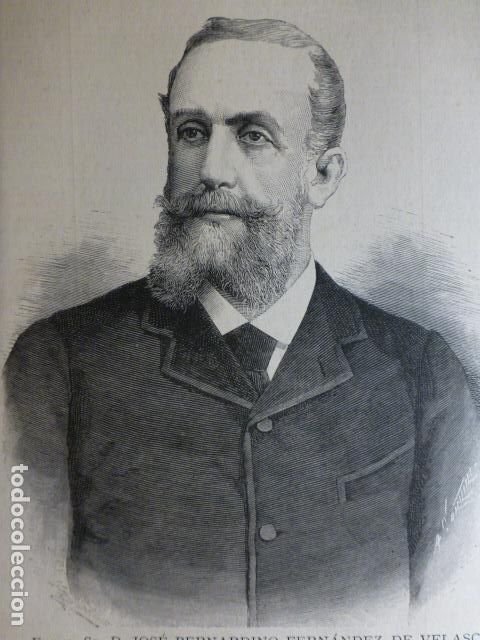Arte: JOSE BERNARDINO FERNANDEZ DE VELASCO DUQUE DE FRIAS ANTIGUA XILOGRAFIA 1888