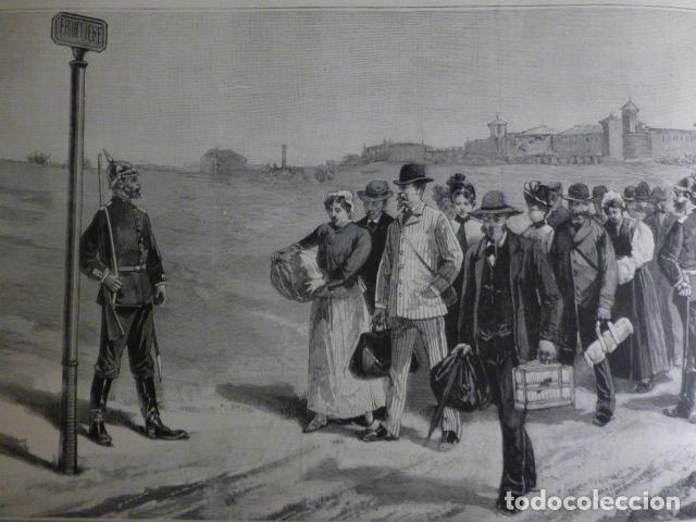 Arte: ALEMANIA VIAJEROS EN LA FRONTERA FRANCO ALEMANA ANTIGUA XILOGRAFIA 1888