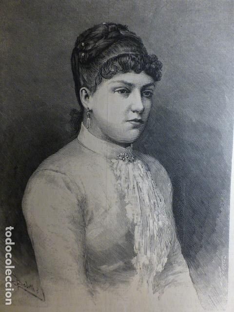 Arte: PRINCESA LETICIA BONAPARTE ANTIGUA XILOGRAFIA 1888