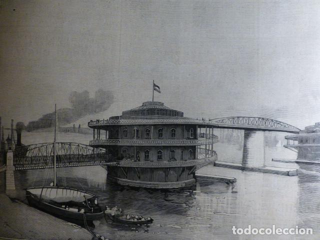 Arte: AMSTERDAM HOLANDA NUEVO PUENTE CON SISTEMA SCHIMMEL ANTIGUA XILOGRAFIA 1888