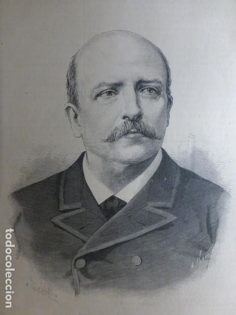 Arte: TRINITARIO RUIZ Y CAPDEPON MINISTRO DE ULTRAMAR ANTIGUA XILOGRAFIA 1888