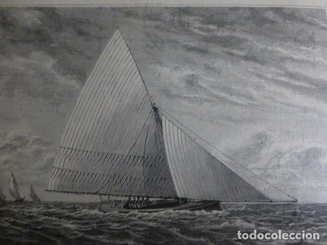 Arte: BARCELONA YATE DENOMINADO CATALAN REGATAS EN EL PUERTO ANTIGUA XILOGRAFIA 1888