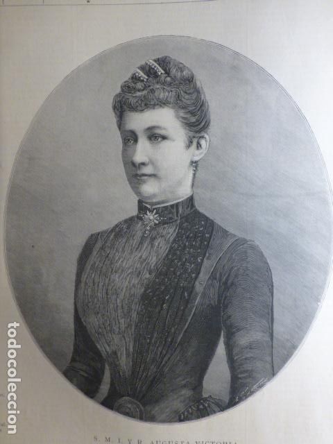 Arte: AUGUSTA VICTORIA EMPERATRIZ DE ALEMANIA ANTIGUA XILOGRAFIA 1888