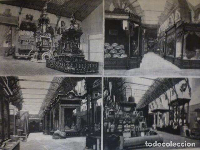 Arte: BARCELONA EXPOSICION UNIVERSAL VARIAS VISTAS SECCION ESPA&Ntilde;OLA ANTIGUA XILOGRAF&Iacute;A 1888