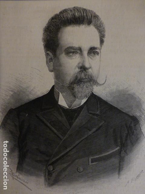 Arte: ARGENTINA JOSE GALVEZ GOBERNADO DE SANTA FE ANTIGUA XILOGRAFIA 1888