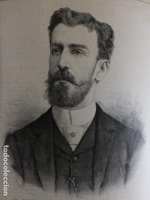 Arte: ARGENTINA JUSTO SANJURJO LOPEZ DE GOMARA DIRECTOR CORREO ESPA&Ntilde;OL BUENOS AIRE ANTIGUA XILOGRAFIA 1888