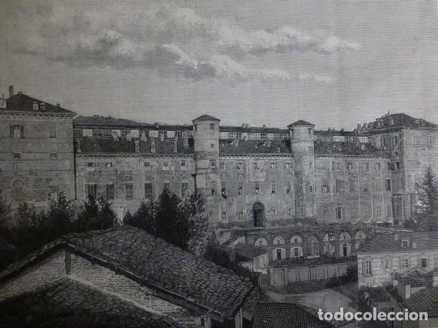 Arte: TURIN ITALIA CASTILLO PALACIO DE MONCALIERI ANTIGUA XILOGRAFIA 1888