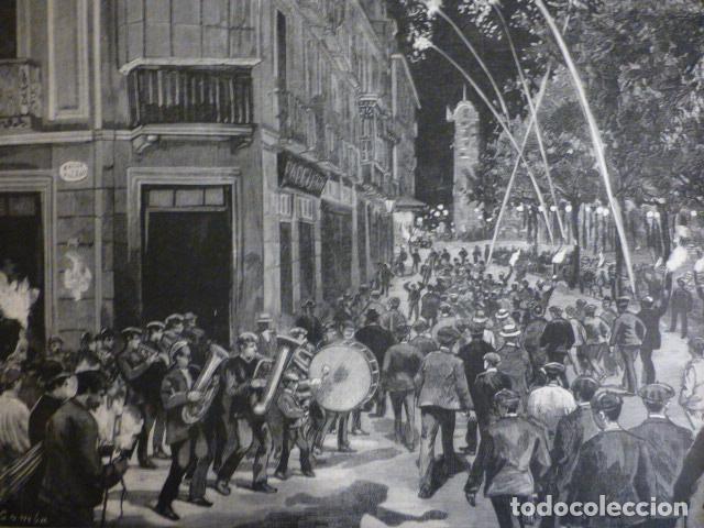 Arte: SAN SEBASTIAN CELEBRACION POPULAR RESULTADO ELECCIONES PROVINCIALES ANTIGUA XILOGRAFIA 1888