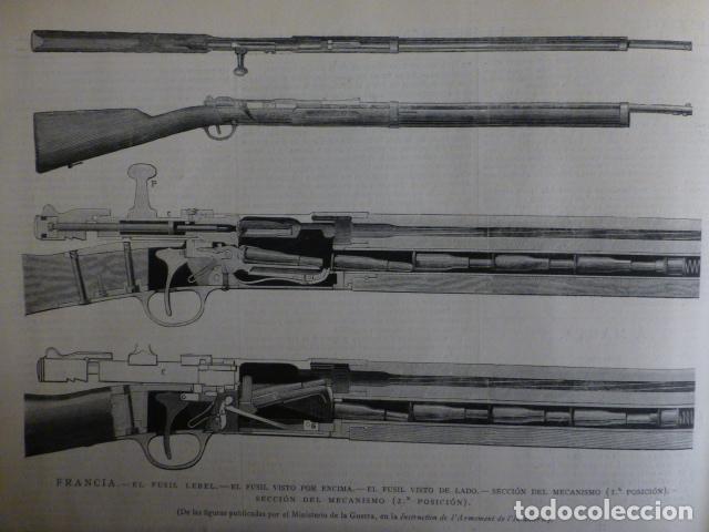 Arte: EL FUSIL LEBEL FRANCES ANTIGUA XILOGRAFIA 1888