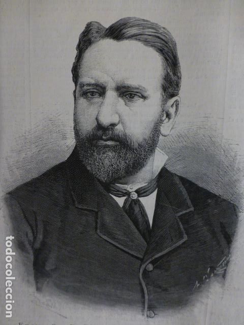 Arte: EVARISTO CHURRUCA DIRECTOR OBRAS PUERTO DE BILBAO ANTIGUA XILOGRAFIA 1888