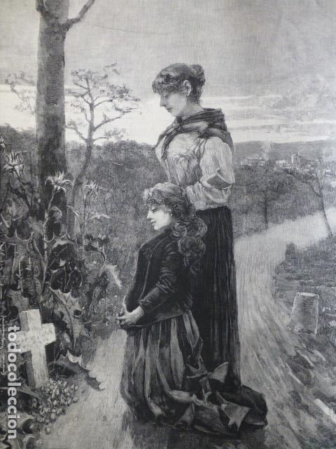 Arte: LA PLEGARIA DE LAS HUERFANAS DIBUJO DE J. SAMPIETRO ANTIGUA XILOGRAFIA 1888