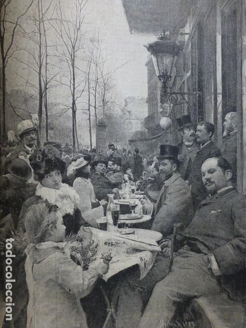 Arte: PARIS BULEVAR DE SAINT MICHELLE ANTIGUA XILOGRAFIA 1888