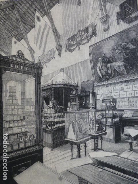 Arte: BARCELONA EXPOSICION UNIVERSAL INTERIOR PABELLON URUGUAY ANTIGUA XILOGRAFIA 1888