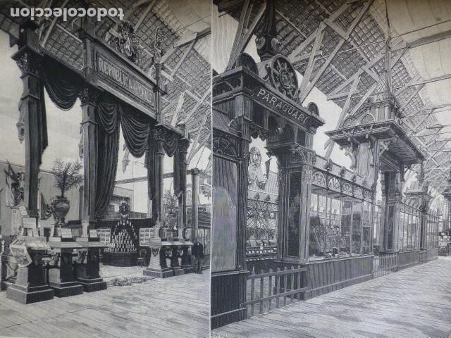Arte: BARCELONA EXPOSICION UNIVERSAL SECCION DE CHILE Y PARAGUAY ANTIGUA XILOGRAFIA 1888