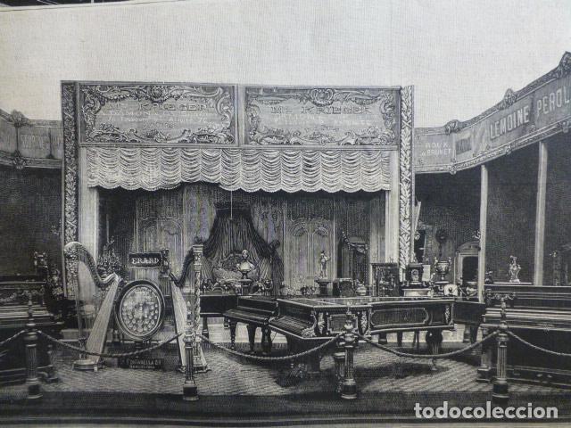 Arte: BARCELONA EXPOSICION UNIVERSAL SECCION FRANCESA INSTRUMENTOS MUSICALES ANTIGUA XILOGRAFIA 1888