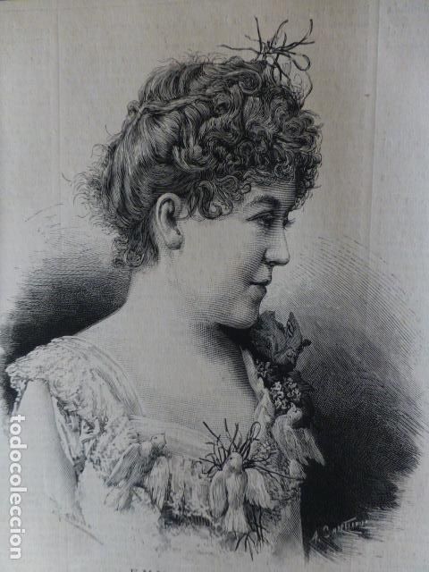 Arte: EMMA NEVADA PRIMA DONNA TEATRO REAL DE MADRID ANTIGUA XILOGRAFIA 1888