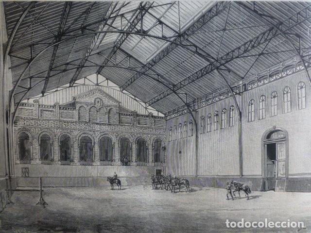 Arte: TOLEDO NUEVO PICADERO ACADEMIA GENERAL MILITAR ANTIGUA XILOGRAFIA 1888