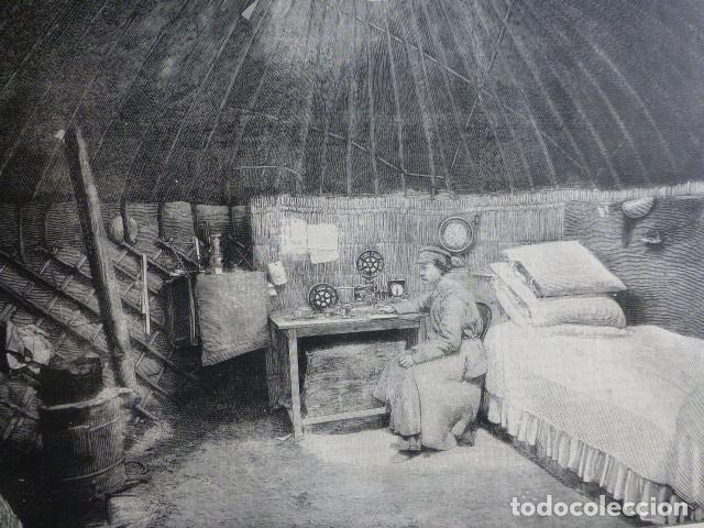 Arte: TREN TRANSCASPIANO ESTACION TELEGRAFICA EN EL DESIERTO ANTIGUA XILOGRAFIA 1888