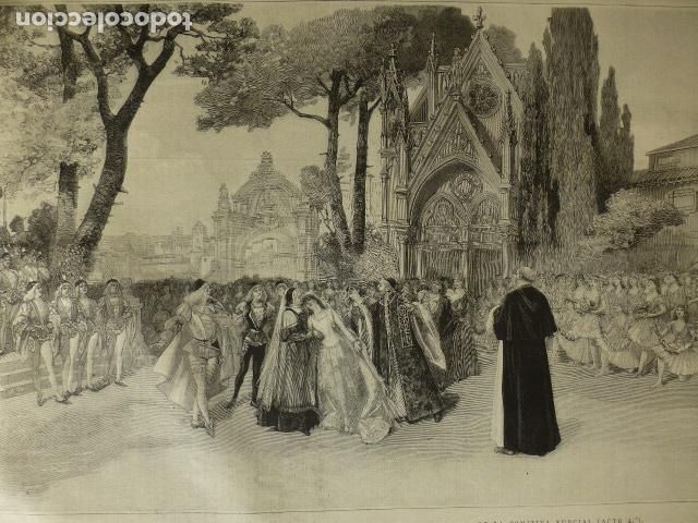 Arte: PARIS FRANCIA REPRESENTACION DE ROMEIO Y JULIETA EN LA OPERA ANTIGUA XILOGRAFIA 1888