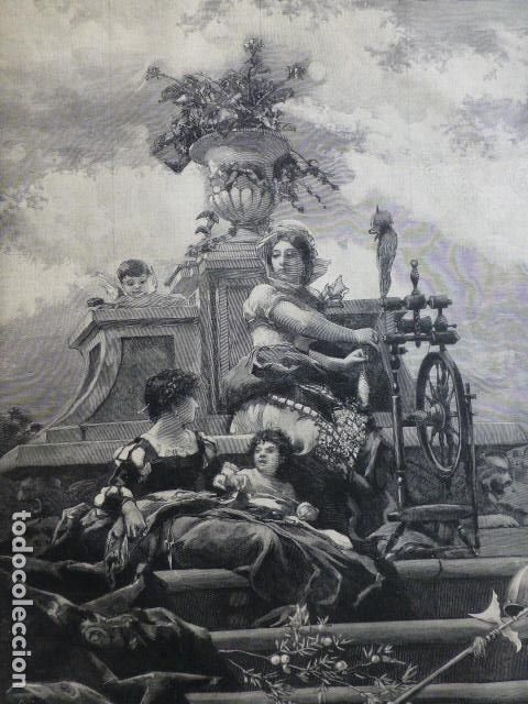 Arte: LA INDUSTRIA PINTURA DE MANUEL DOMINGUEZ PALACIO DE LINARES MADRID ANTIGUA XILOGRAFIA 1888