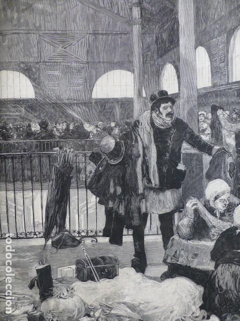 Arte: PARIS PUESTO EN EL MERCADO DE TEMPLE DIBUJO DE LUIS JIMENEZ ANTIGUA XILOGRAFIA 1888