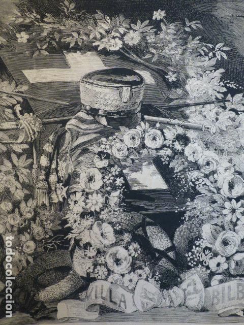 Arte: CORONA AL MARQUES DEL DUERO GENERAL EJERCITO DEL NORTE GRABADO XILOGRAFICO XILOGRAFIA 1874