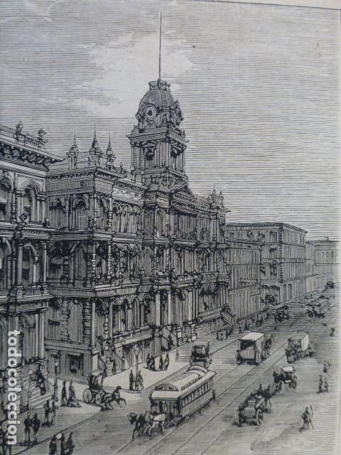 Arte: SAN FRANCISCO CALIFORNIA ALMACENES BOLSA DEL COMERCIO GRABADO XILOGRAFICO XILOGRAFIA 1874