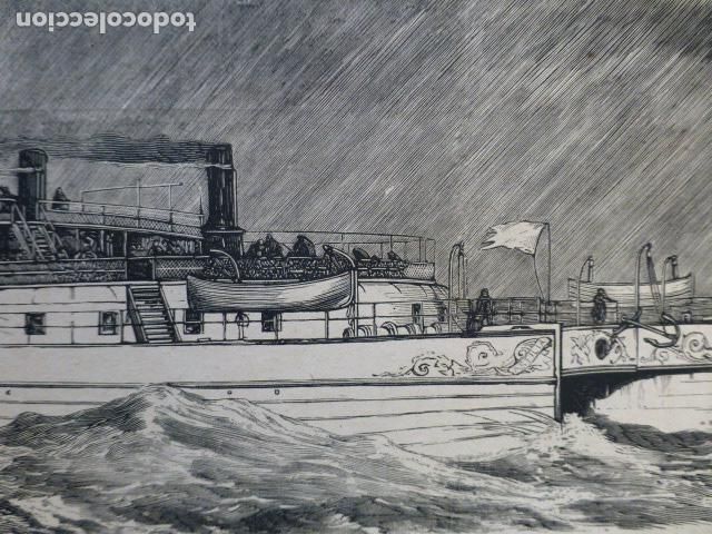 Arte: VAPOR CASTALIA EN EL CANAL DE LA MANCHA GRABADO XILOGRAFICO XILOGRAFIA 1874