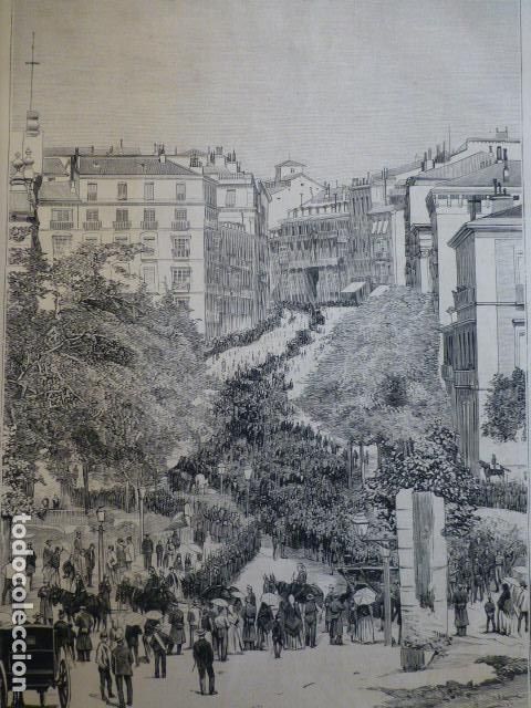 Kunst: MADRID CONDUCCION DEL CADAVER DEL GENERAL CONCHA GRABADO XILOGRAFICO XILOGRAFIA 1874