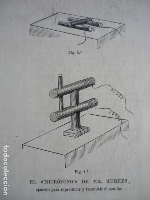 Arte: MICROFONO DE MR. HUGHES ANTIGUO GRABADO XILOGRAFICO XILOGRAFIA 1878