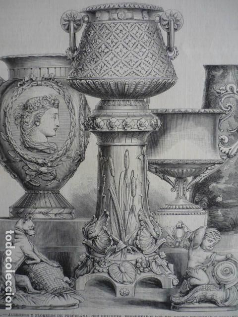 Arte: JARRONES Y FLOREROS PORCELANA INGLESES ANTIGUO GRABADO XILOGRAFICO XILOGRAFIA 1878