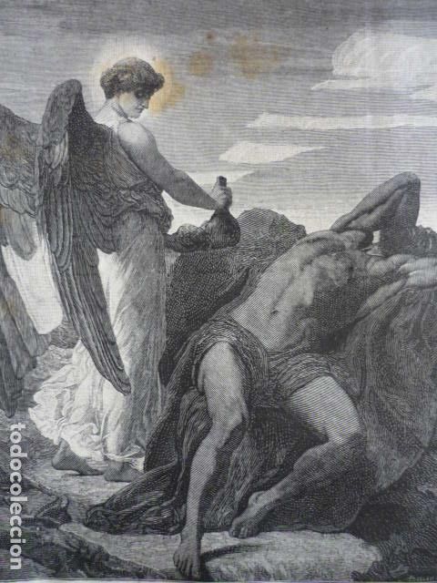 Arte: ELIAS EN EL DESIERTO ANTIGUO GRABADO XILOGRAFICO XILOGRAFIA 1881