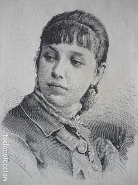 Art: SE&Ntilde;ORITA BRITO PIANISTA ANTIGUO GRABADO XILOGRAFICO XILOGRAFIA 1881