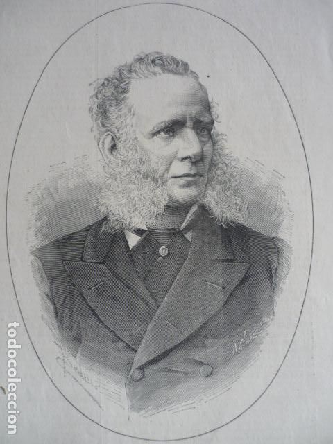 Kunst: JUSTO PELAYO CUESTA MINISTRO HACIENDA ANTIGUA XILOGRAFIA 1883