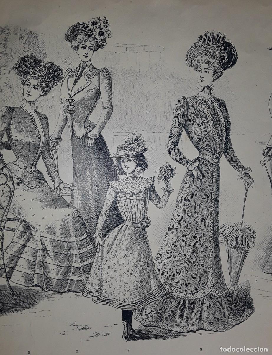Arte: Xilograf&iacute;a: la moda en 1901 41 x 85 cm (!) - Foto 3