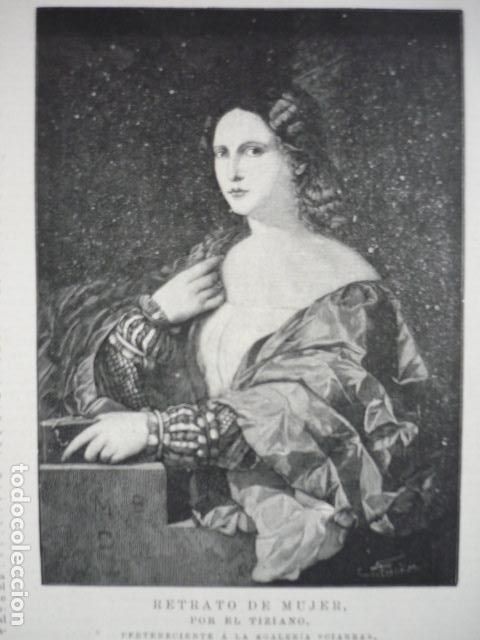 Arte: RETRATO DE MUJER POR TIZIANO GRABADO XILOGRAFICO XILOGRAFIA 1895
