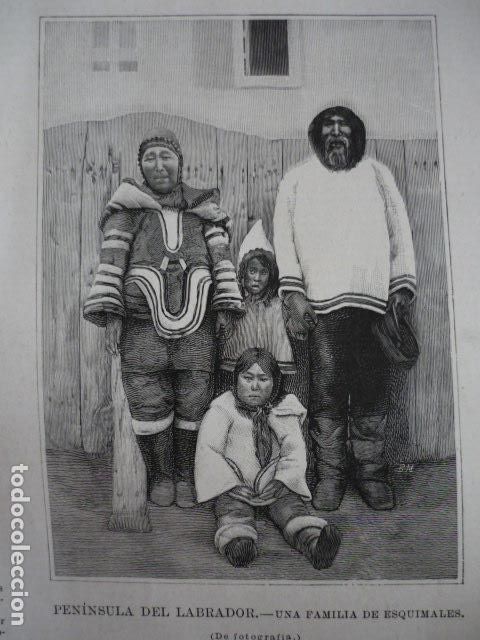 Kunst: FAMILIA ESQUIMALES PENINSULA DEL LABRADOR GRABADO XILOGRAFICO XILOGRAFIA 1895