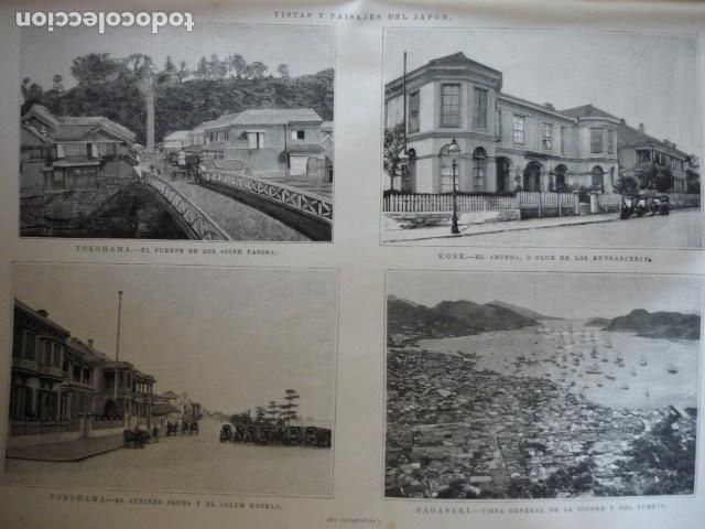 Kunst: JAPON YOKOHAMA KOBE NAGASAKI VARIAS VISTAS GRABADO XILOGRAFICO XILOGRAFIA 1895