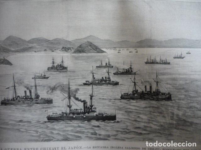 Kunst: CHINA Y JAPON GUERRA ESCUADRA INGLESA EN CHE PU GRABADO XILOGRAFICO XILOGRAFIA 1895