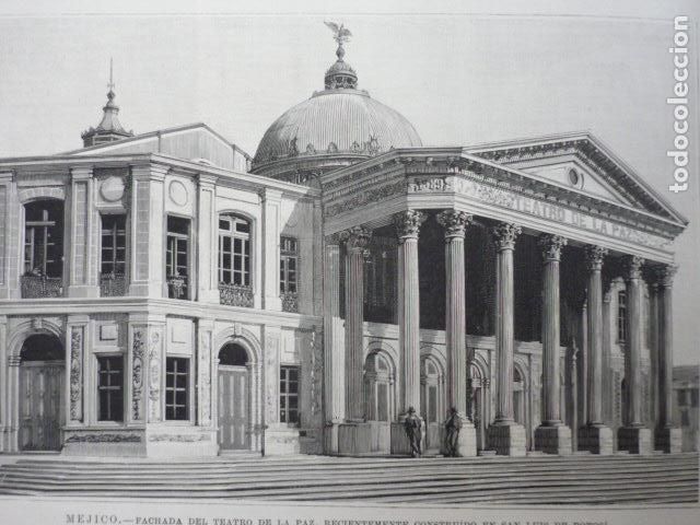 Kunst: MEXICO SAN LUIS DE POTOSI FACHADA TEATRO GRABADO XILOGRAFICO XILOGRAFIA 1895